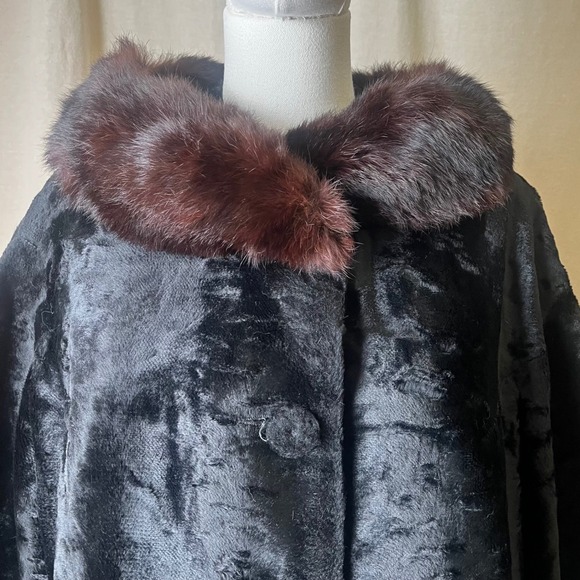 Vintage Sheared Fur Cape w/ Mink Collar Black Swing Evening Capelet M/L - Picture 3 of 9